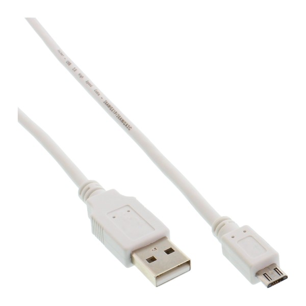 Micro-USB 2.0 Kabel, USB-A Stecker an Micro-B Stecker, weiß, 0,3m