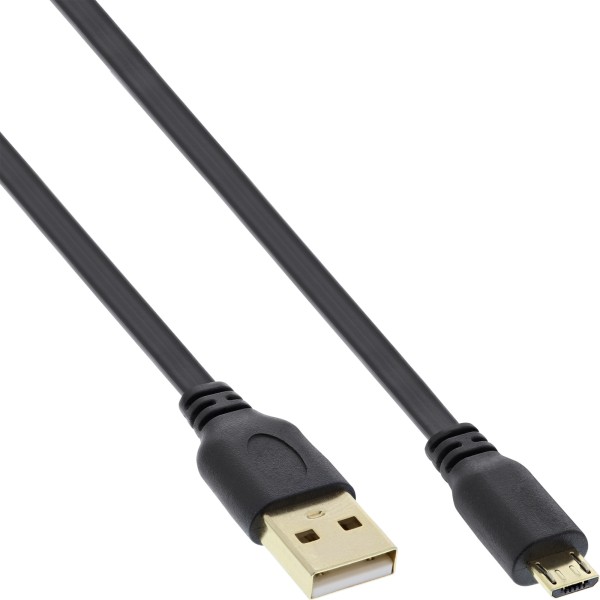 Micro-USB 2.0 Flachkabel, USB-A Stecker an Micro-B Stecker, 0,3m