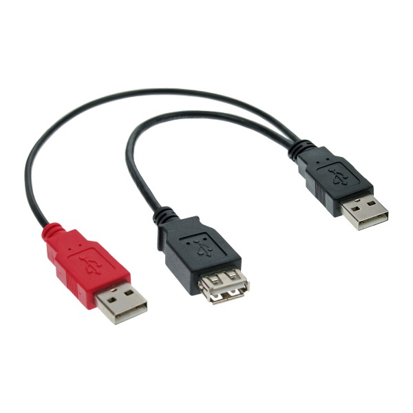 USB 2.0 Y-Anschlusskabel, 2x Stecker A an Buchse A, 0,2m