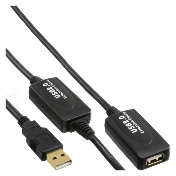 USB 2.0 Aktiv-Verlängerung, mit Signalverstärkung "Repeater", Stecker A an Buchse A, 15m