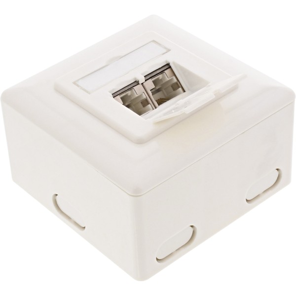 Cat.6 Anschlussdose, AP/UP 2x RJ45 Buchse, RAL9010, weiß, waagrecht