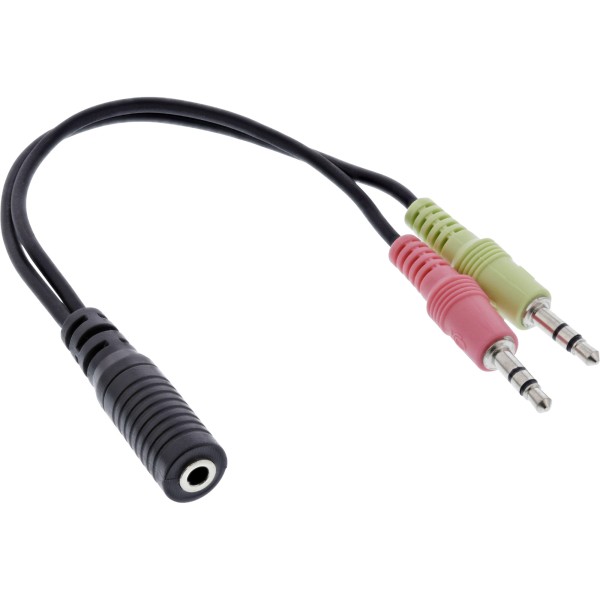 Audio Headset Adapterkabel, 2x 3,5mm Klinke Stecker an 3,5mm Klinke Buchse 4pol. CTIA, 0,15m