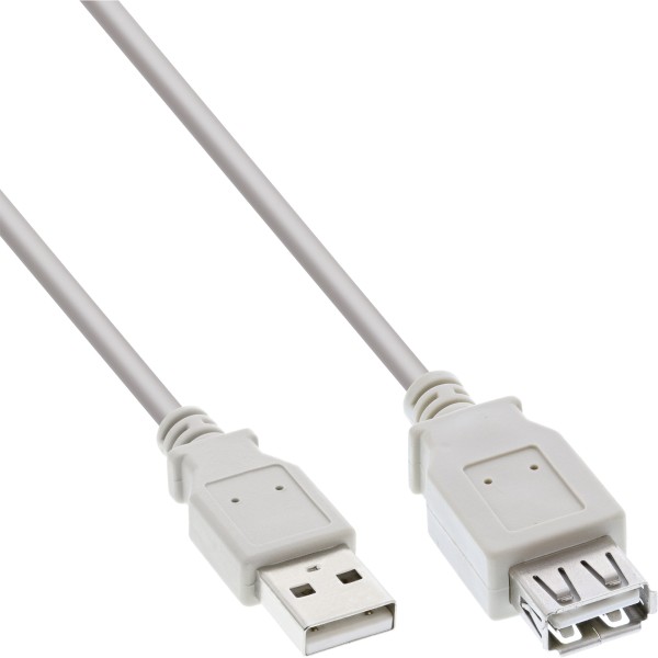 USB 2.0 Verlängerung, Stecker / Buchse, Typ A, beige/grau, 0,5m